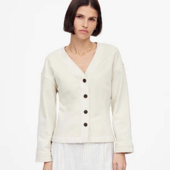 Madewell Darted Cardigan Sweatshirt Parchment Ecru Neutral Size M NWT Capsule - Picture 1 of 13